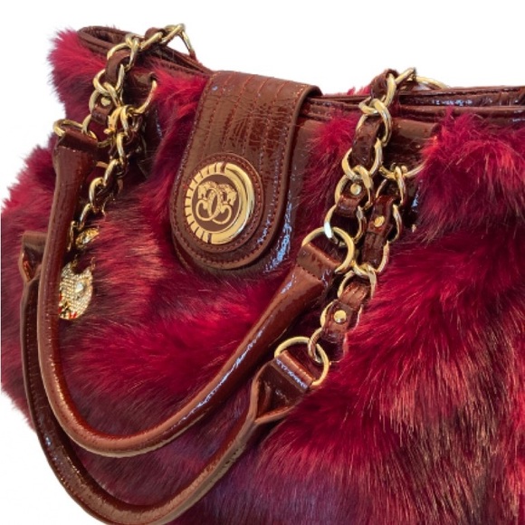 Sharif Elegant Burgundy Faux Fur Handbag NWOT - Picture 2 of 8